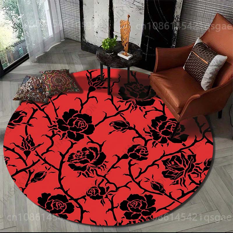 Printing On Commercial - Alfombra redonda con estampado de rosas